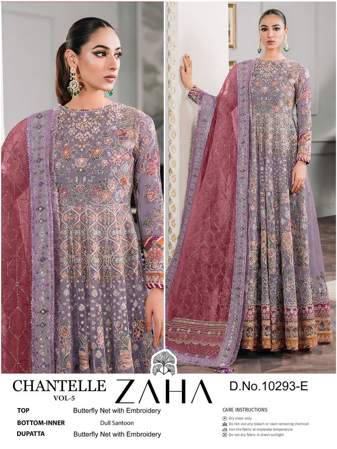 Zaha Chantelle Vol 5 E And F Butterfly Net Embroidery Pakistani Suits Wholesale Online
